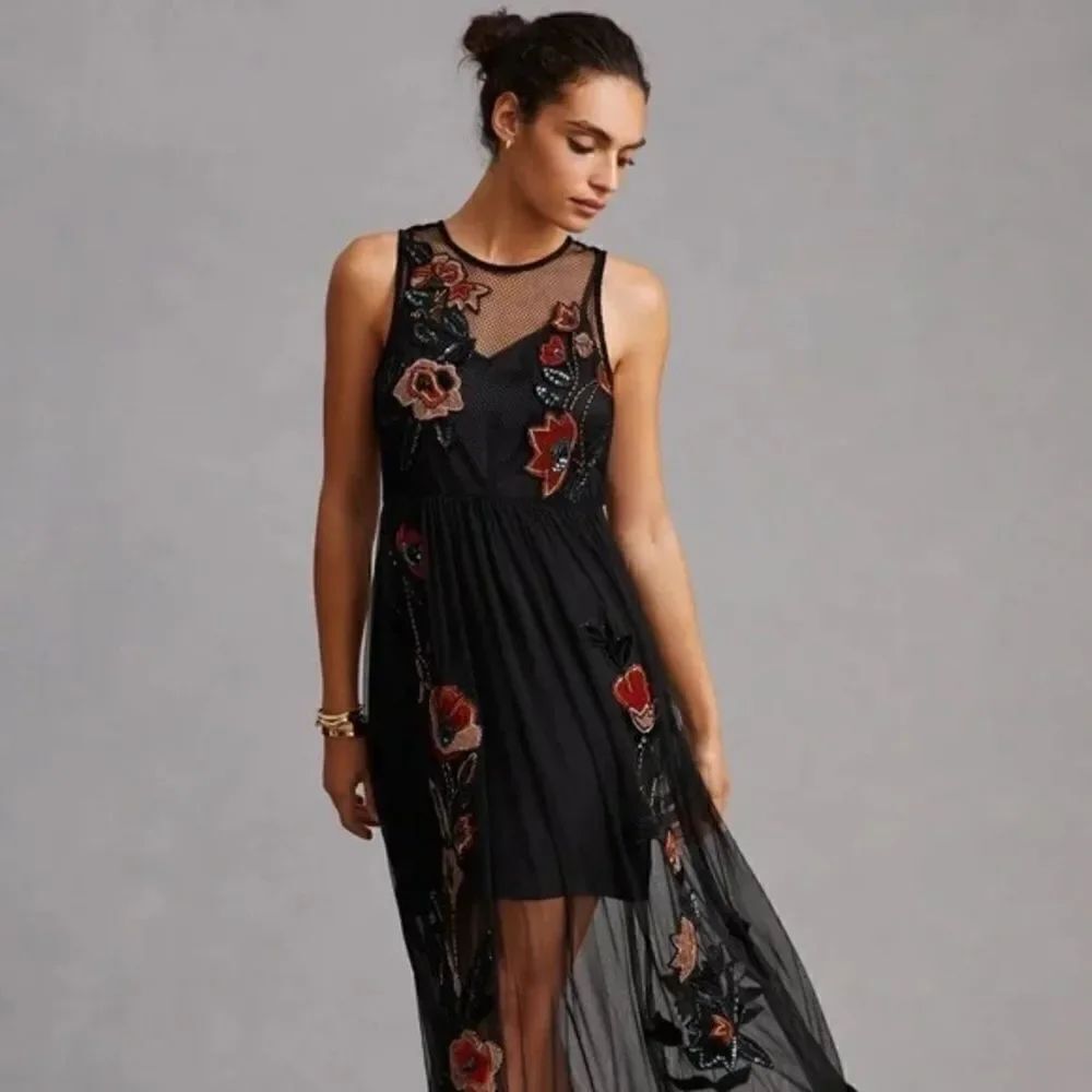 Anthropologie Not So Serious by Pallavi Mohan Midnight Garden Maxi Dress/size 2
